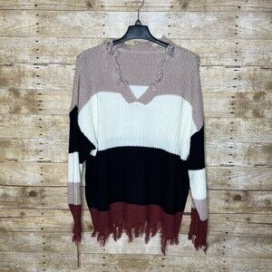 SHEIN CURVE MULTICOLOR LOOSE FIT RAW/FRAYED SHREDDED HEM KNIT SWEATER SIZE 3XL